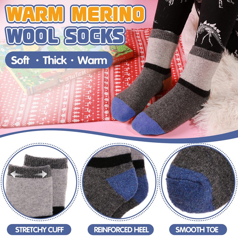 ANTSANG Wool Socks, Warm Thick Thermal Kids Crew Boot Socks for Toddlers Boys Girls, 6-Pair(Color Striped D, 4-7 Years) - Image 3